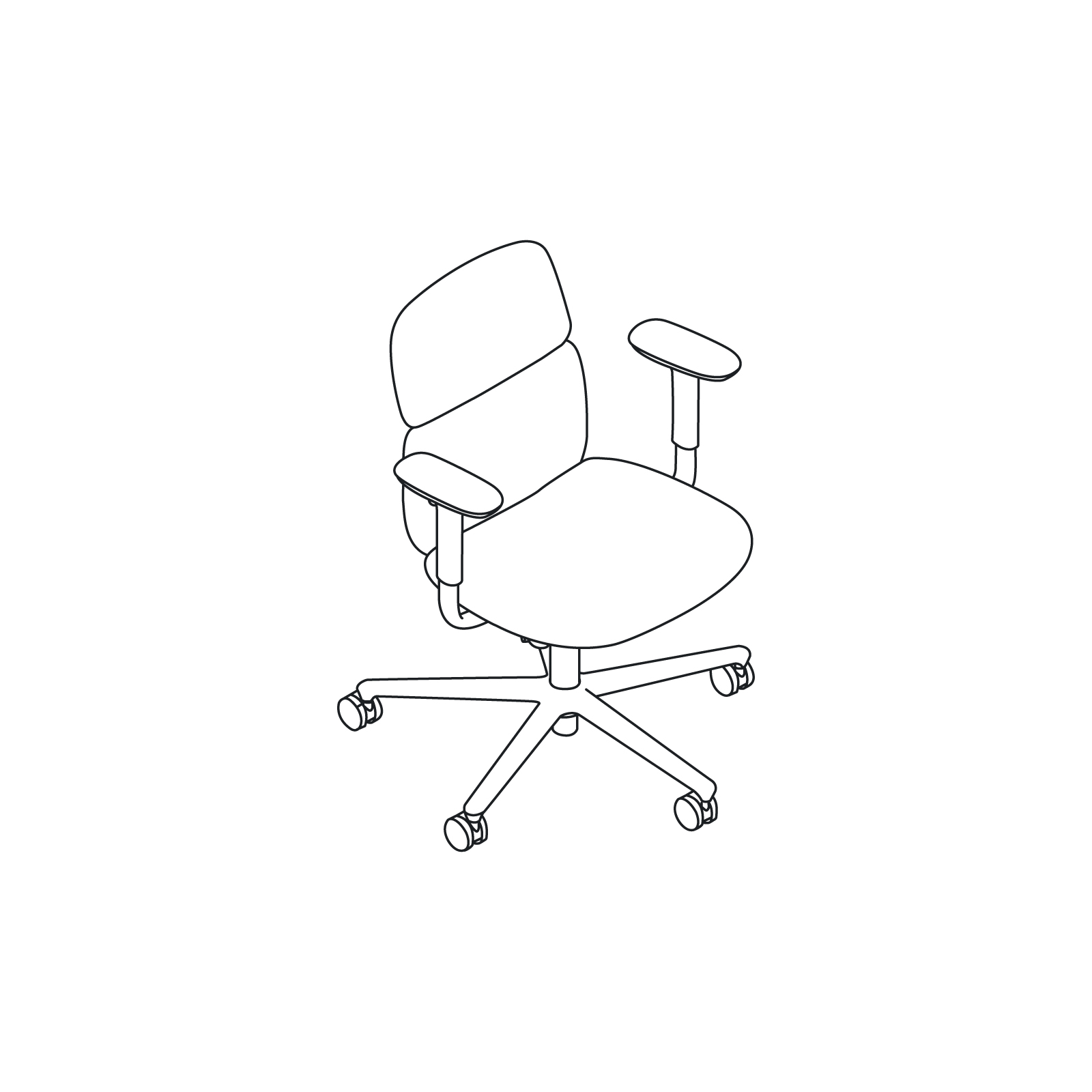 A line drawing - Asari Chair – Mid Back – Height Adjustable Arms A line drawing - Asari Chair – Mid Back – Height Adjustable Arms
