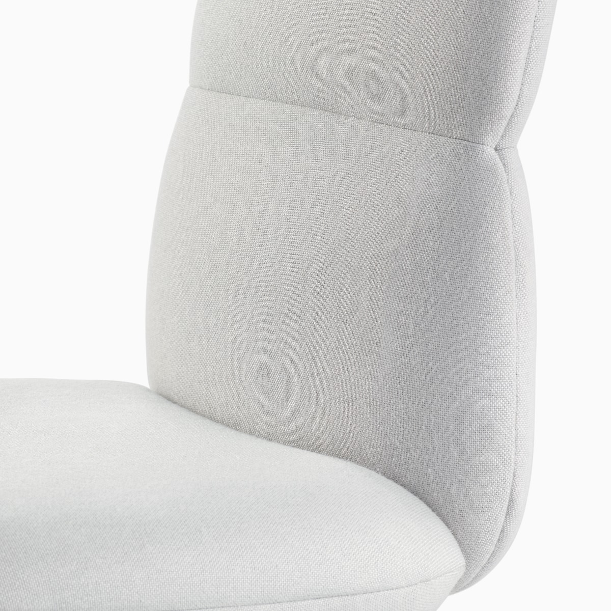 Detail view of an Asari chair by Herman Miller in light grey without arms.