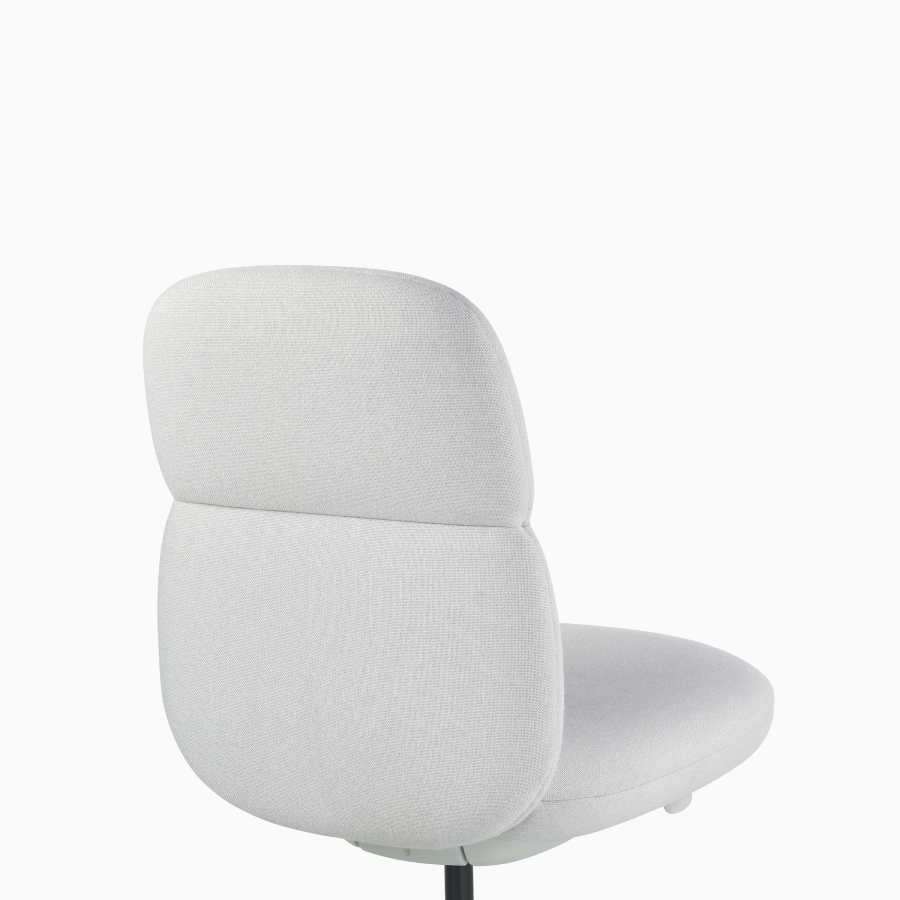 Detail view of a mid-back Asari chair by Herman Miller in light grey without arms.