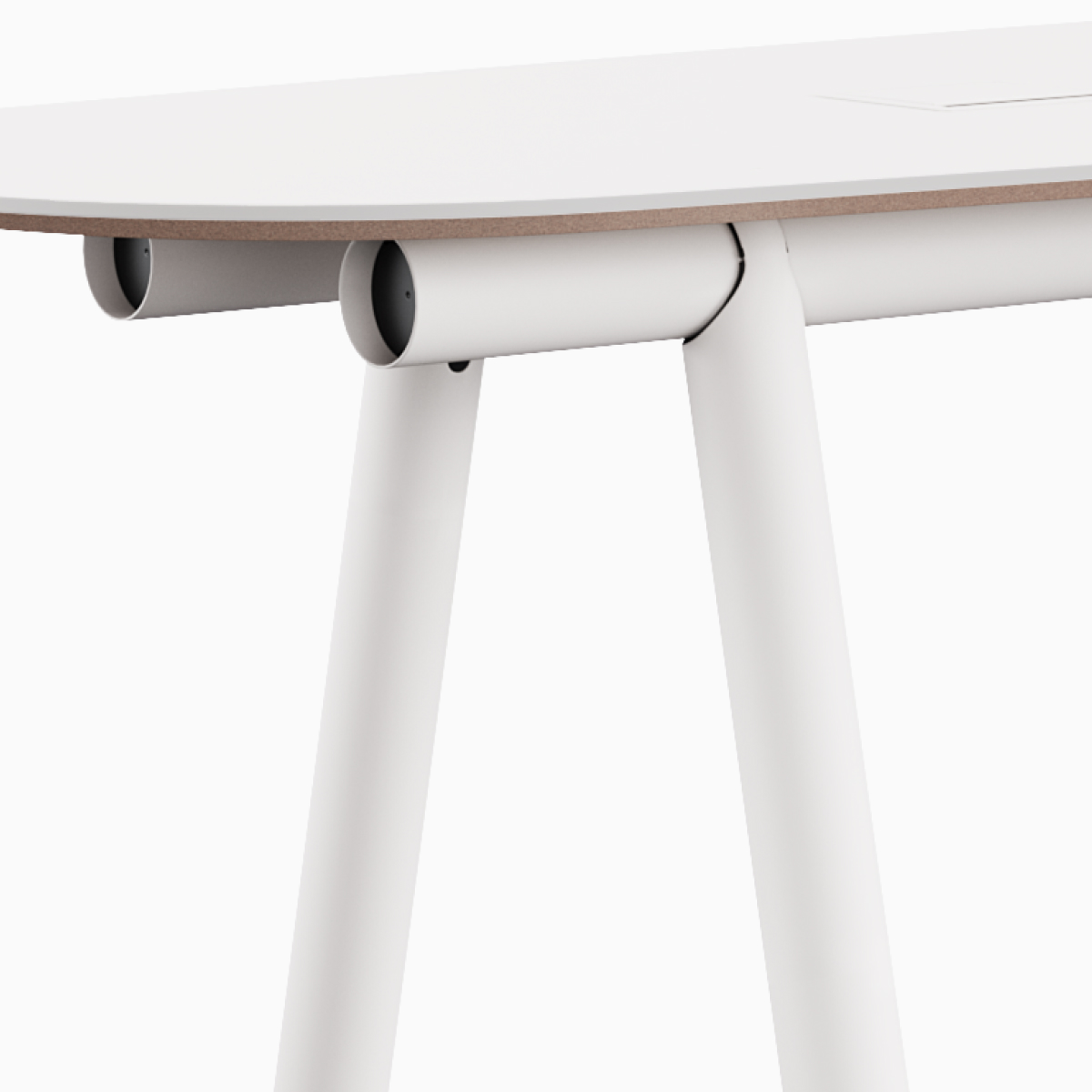 Boa Table counter height, white laminate top, white base.
