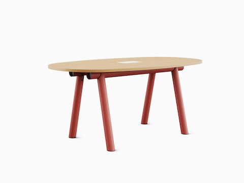 Boa Table counter height, oak on ash oval top, canyon base.