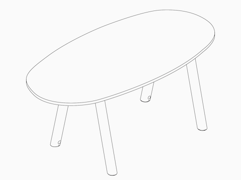 A line drawing of the Boa Table, seated height, with oval top.