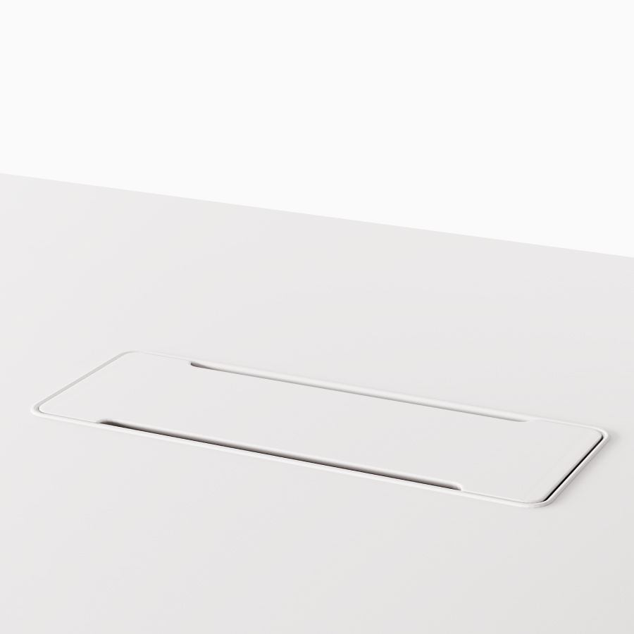 Closed technology bucket power access on white Boa Table.