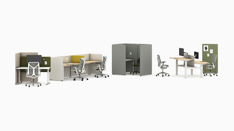 A wide assortment of Bound Screens in multiple applications and colours, with Cosm, Embody and Zeph chairs.