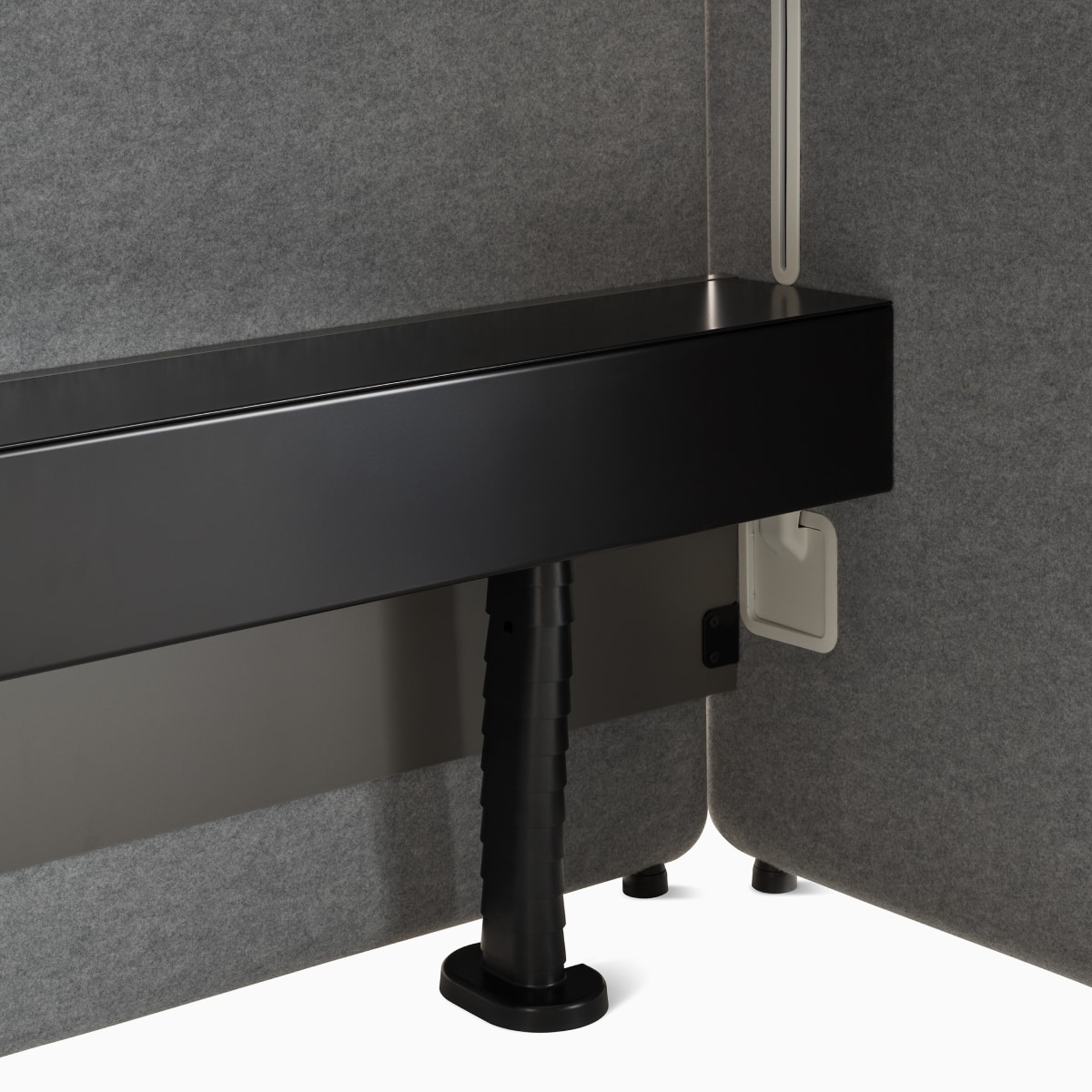 Detail of black standard capacity lower tray on Bound Workplace Solutions.