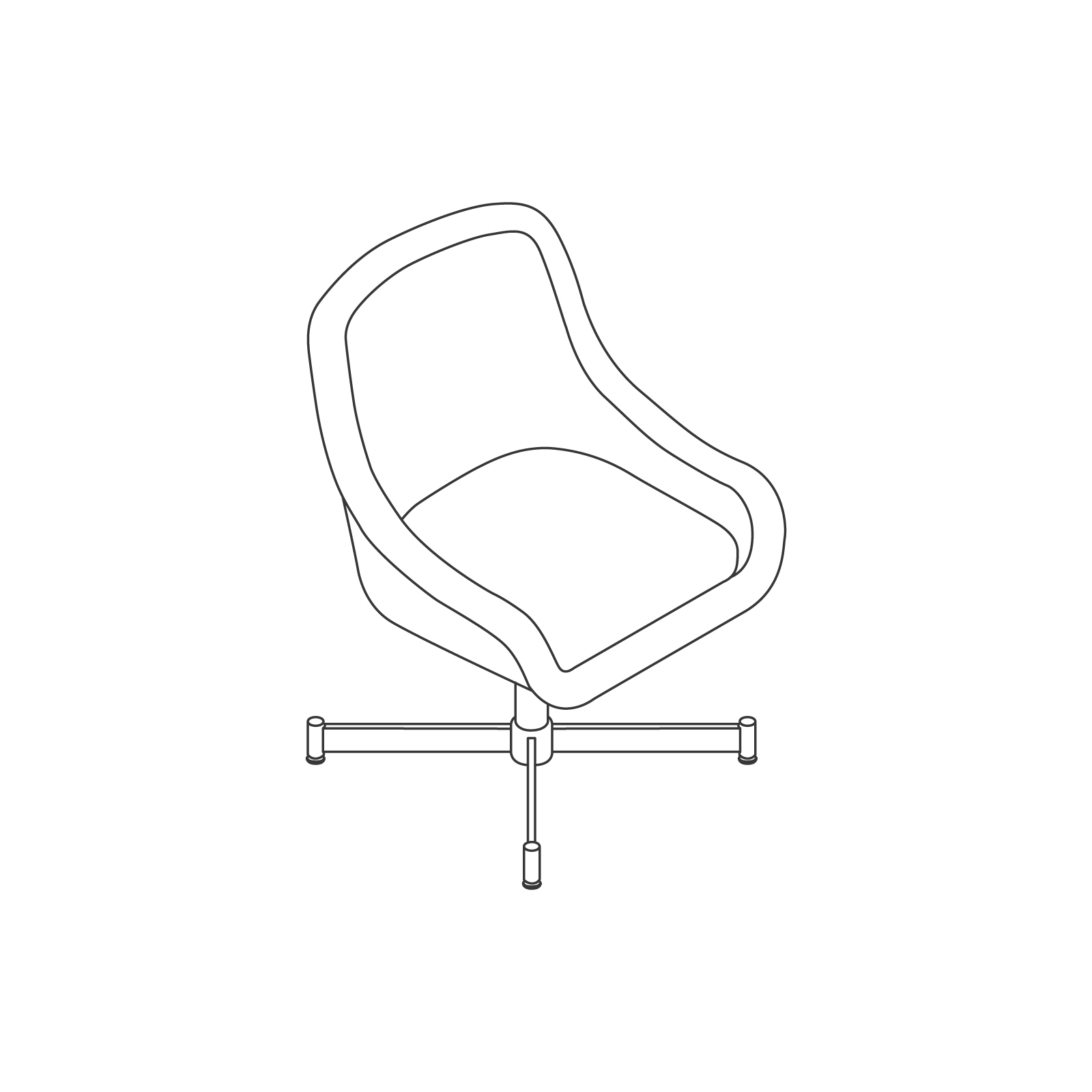 线描图 - Bumper 单椅–4 星底座–低扶手