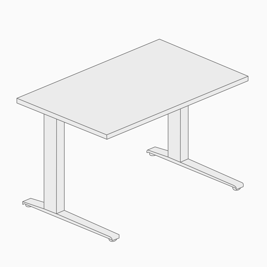 A line drawing of a height-adjustable desk.
