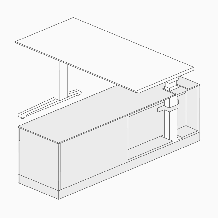 A line drawing of Canvas Channel's integrated storage unit.