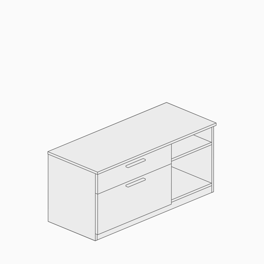 A line drawing of Canvas Channel's freestanding lower storage.