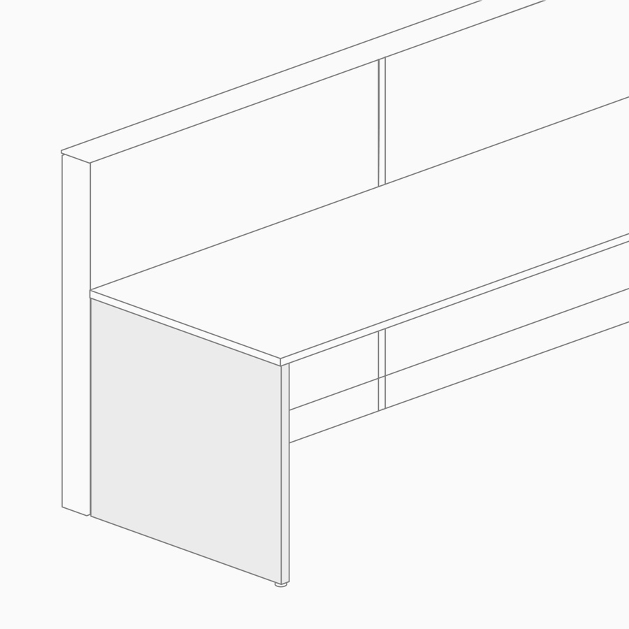 A line drawing of an end support for a surface.