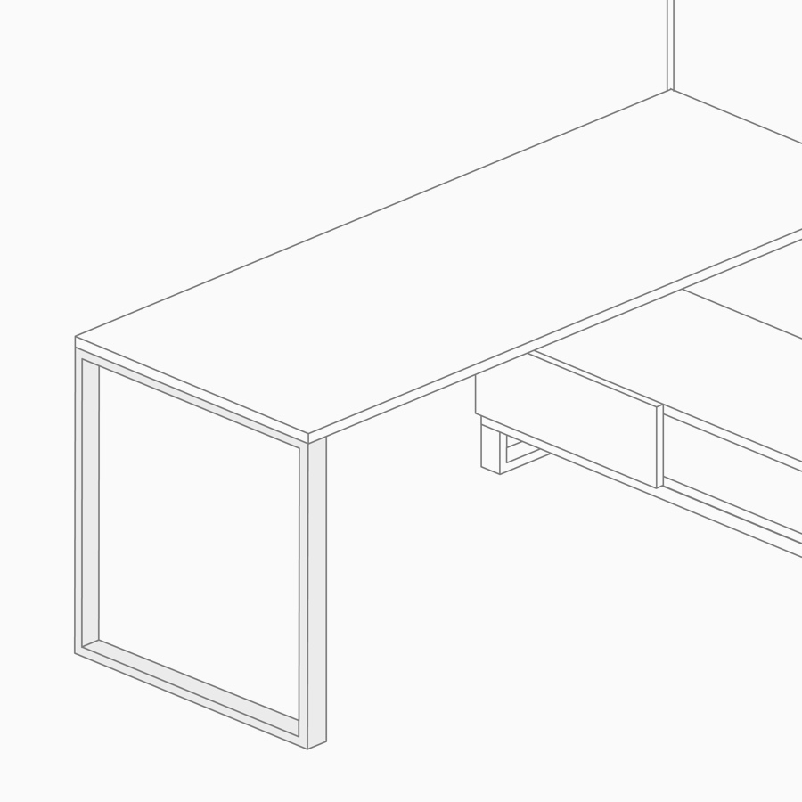 A line drawing of an open square leg supporting a surface.