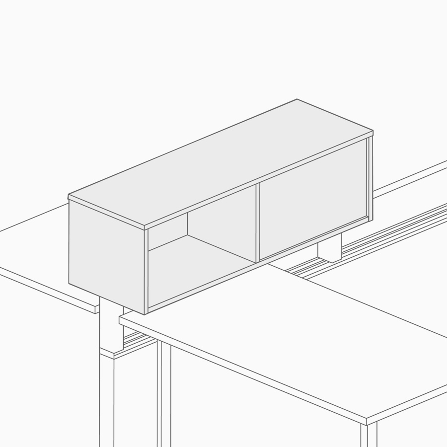Desenho de um armário no alto, posicionado paralelo a uma divisória.