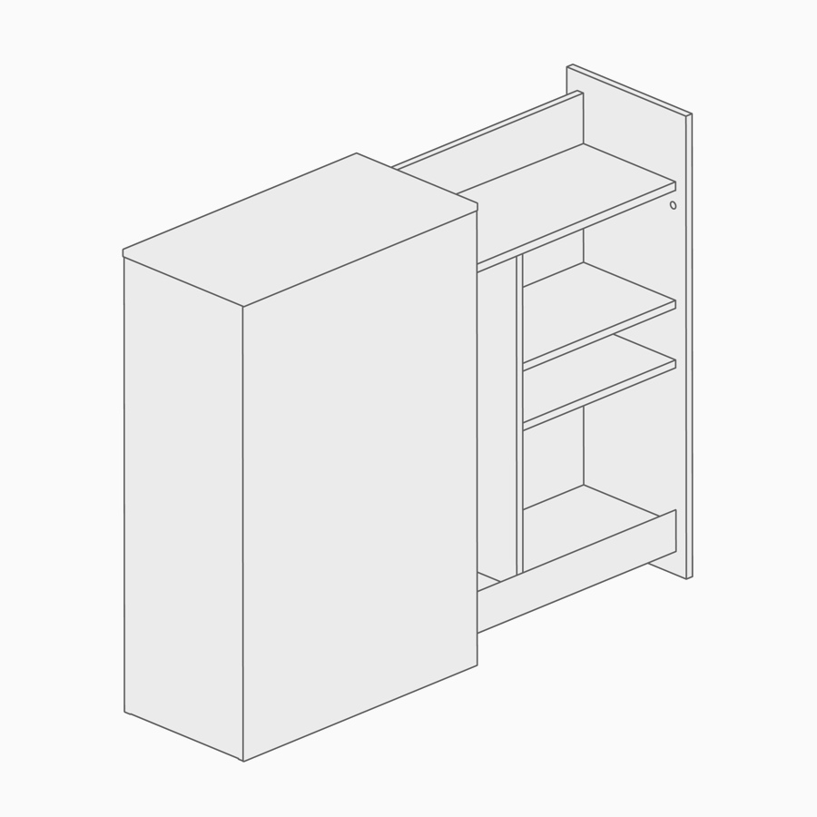 Un dibujo lineal de un archivador en torre independiente.