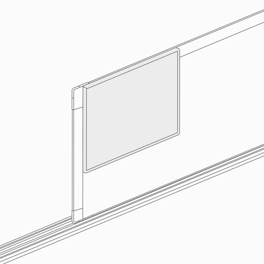 Un dibujo lineal de una pizarra para marcadores que se incorpora a la plataforma.