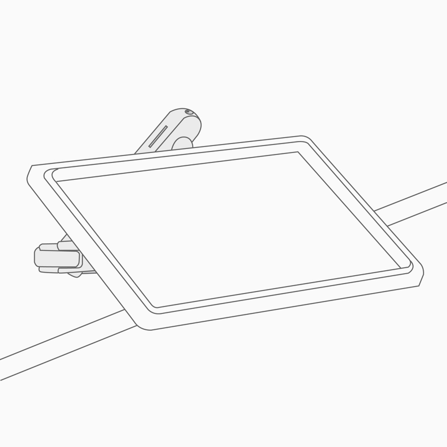 A line drawing of an adjustable display arm.