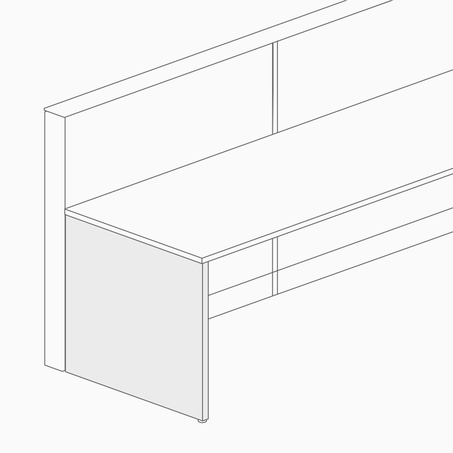 A line drawing of an end support for a surface.