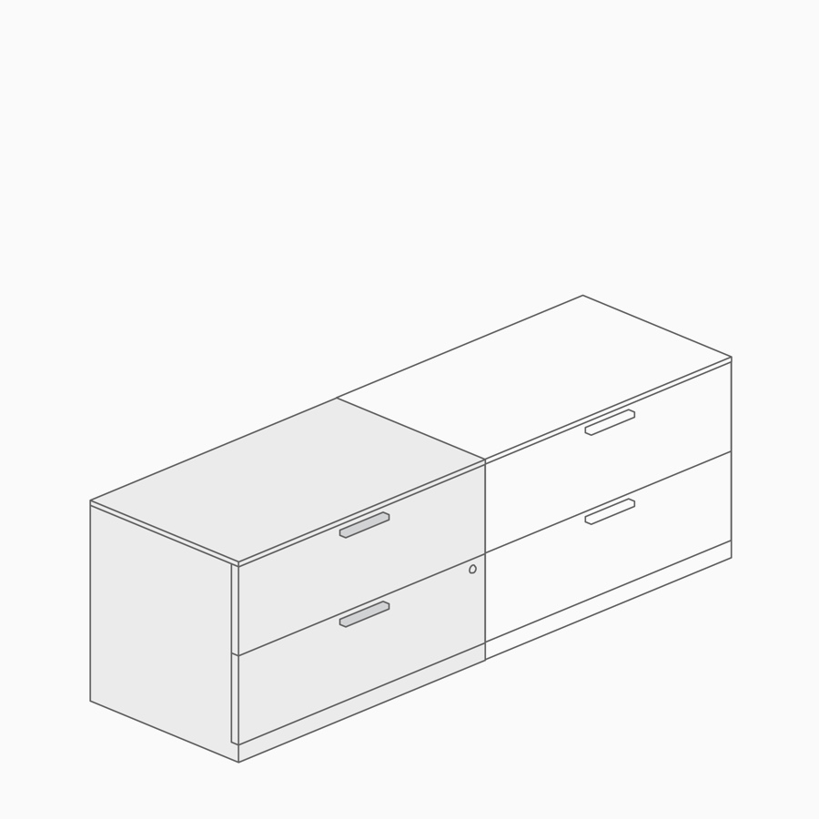 Un dibujo lineal de almacenamiento de soporte que se extiende a la unidad de almacenamiento inferior.