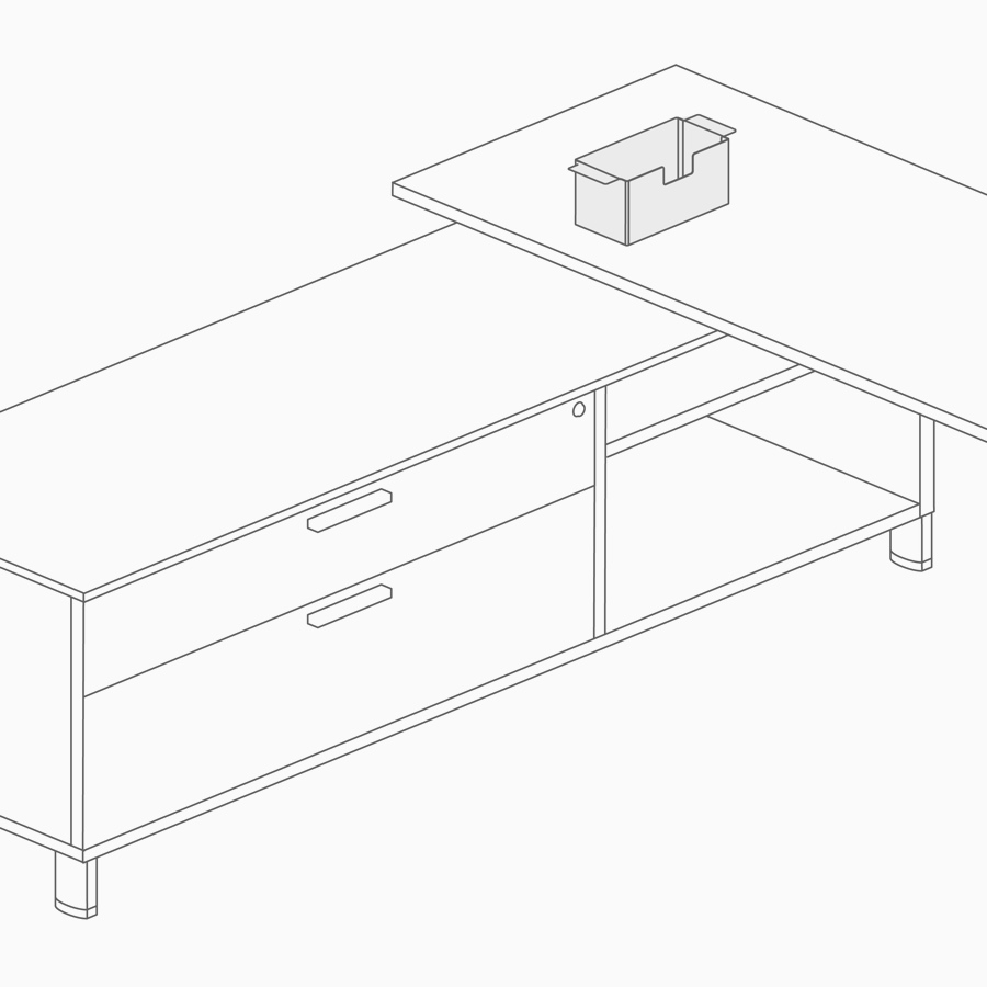 Desenho de um suporte apoiando uma superfície de trabalho.