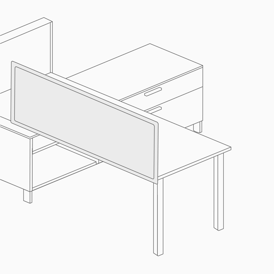 A line drawing of a screen attached to a desk.