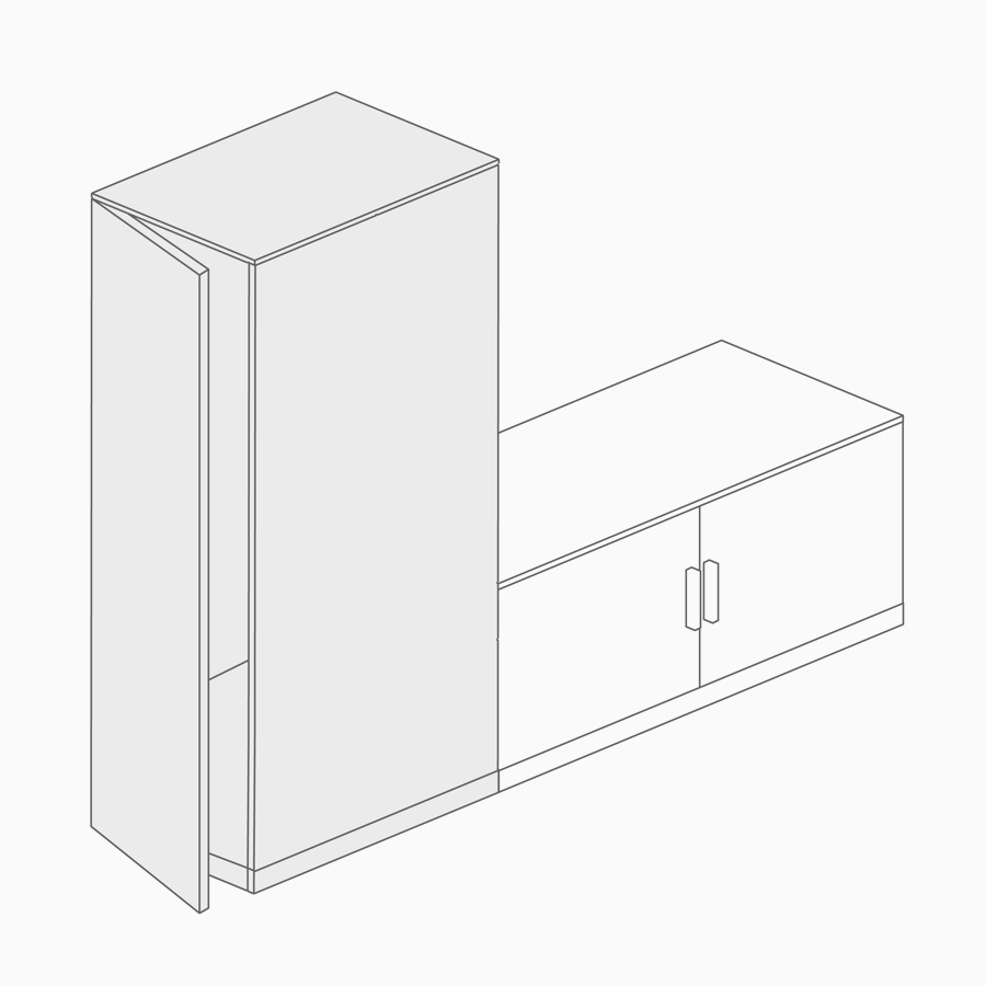 A line drawing of a side-facing storage tower.