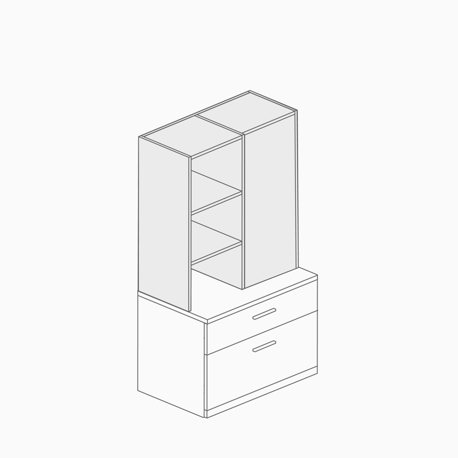 A line drawing of a partially enclosed hutch.