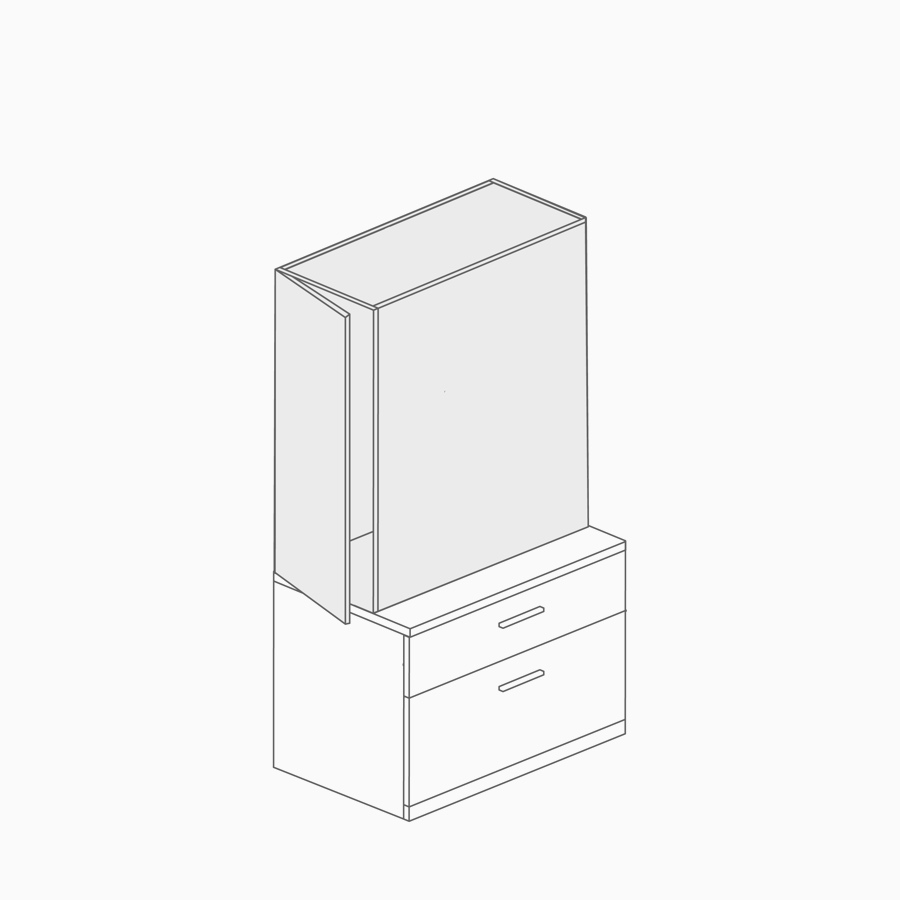 A line drawing of a side-facing storage tower.