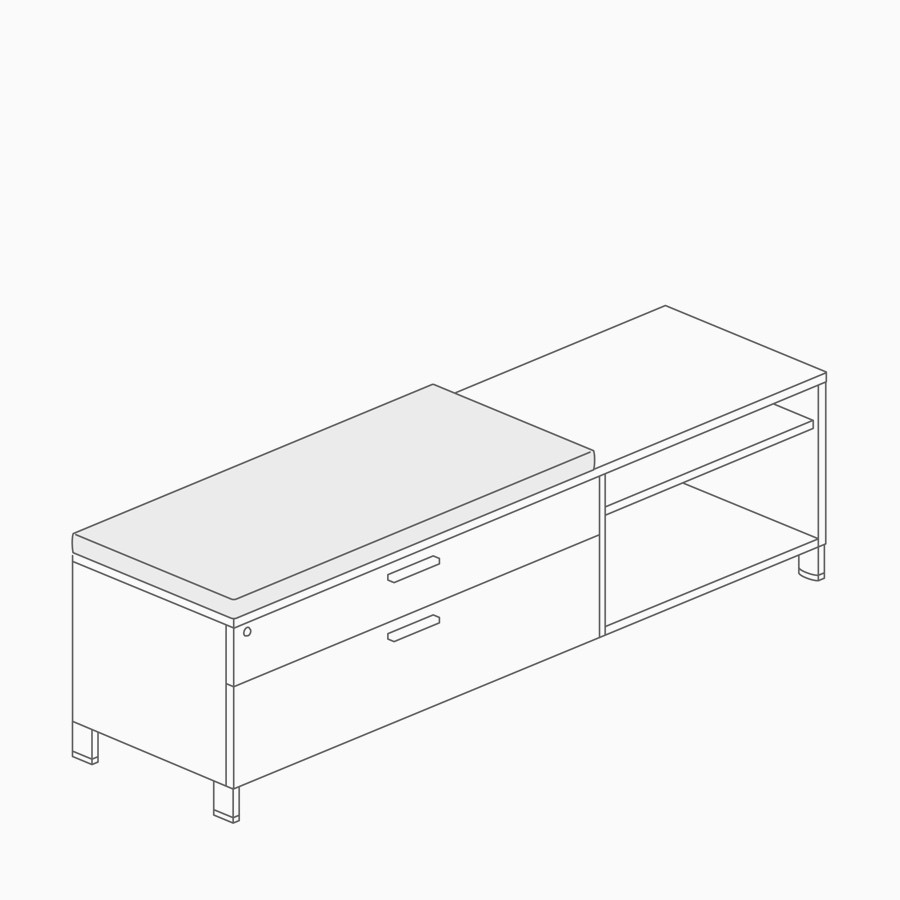 A line drawing of a fabric cushion on top of a lateral file.