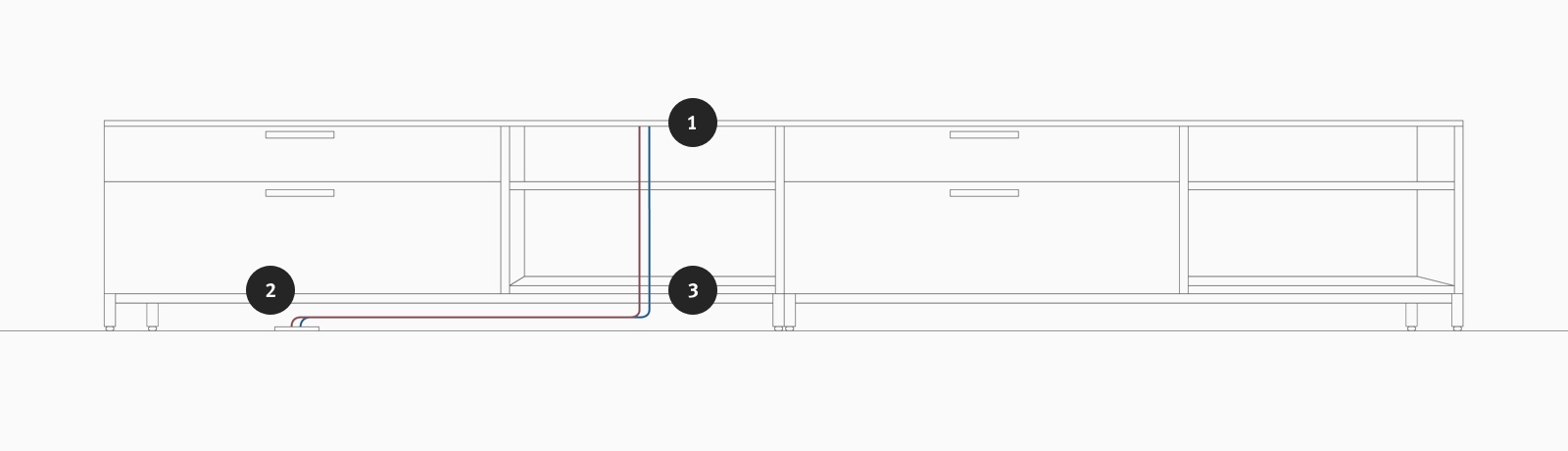 A line drawing of power and data routing through Canvas Storage.