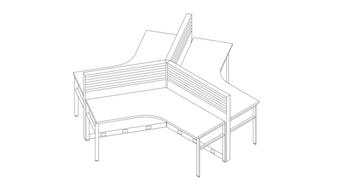 A line drawing of a three-person Canvas Wall workstation. Select to go to this setting's detail page.