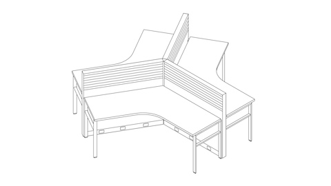 Desenho de uma estação de trabalho Canvas Wall para três pessoas. Selecione para ir à página de detalhes desta configuração.