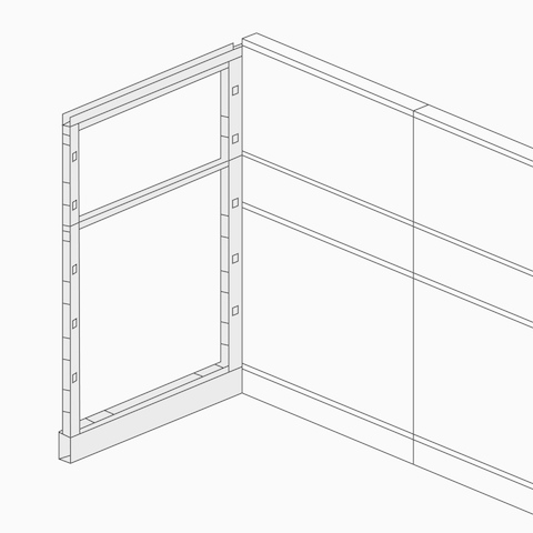 A line drawing of a Canvas Wall frame with integrated power and data.