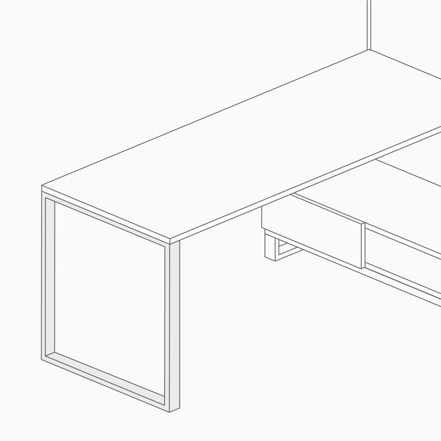 A line drawing of an open square leg supporting a surface.