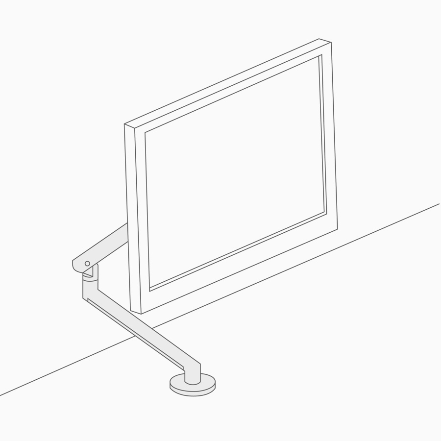 Un dibujo lineal de un brazo ajustable para pantalla.