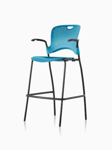 Blue Caper Stacking Stool, viewed from a 45-degree angle.