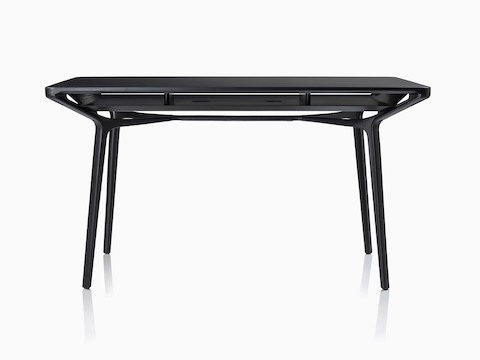 A rectangular Carafe Table with a black top and black legs.