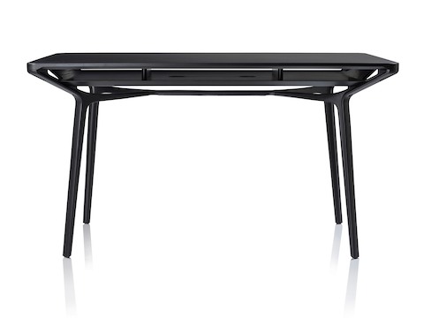 A rectangular Carafe Table with a black top and black legs.