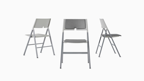 Three Axa Folding Chairs in various views and upholstery options.
