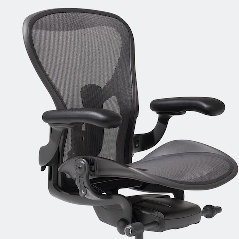 Front-angle view of an Aeron Chair in black.