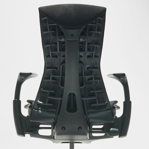Rear view of an Embody Chair in dark gray.