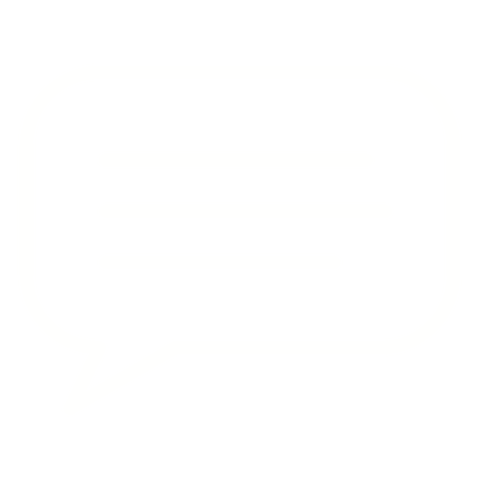 White illustrated icon of a speech bubble with three stacked white lines in the center to indicate ergonomic coaching.