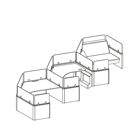 A line drawing of Catena Office Landscape in a linear honeycomb configuration. A line drawing of Catena Office Landscape in a linear honeycomb configuration.
