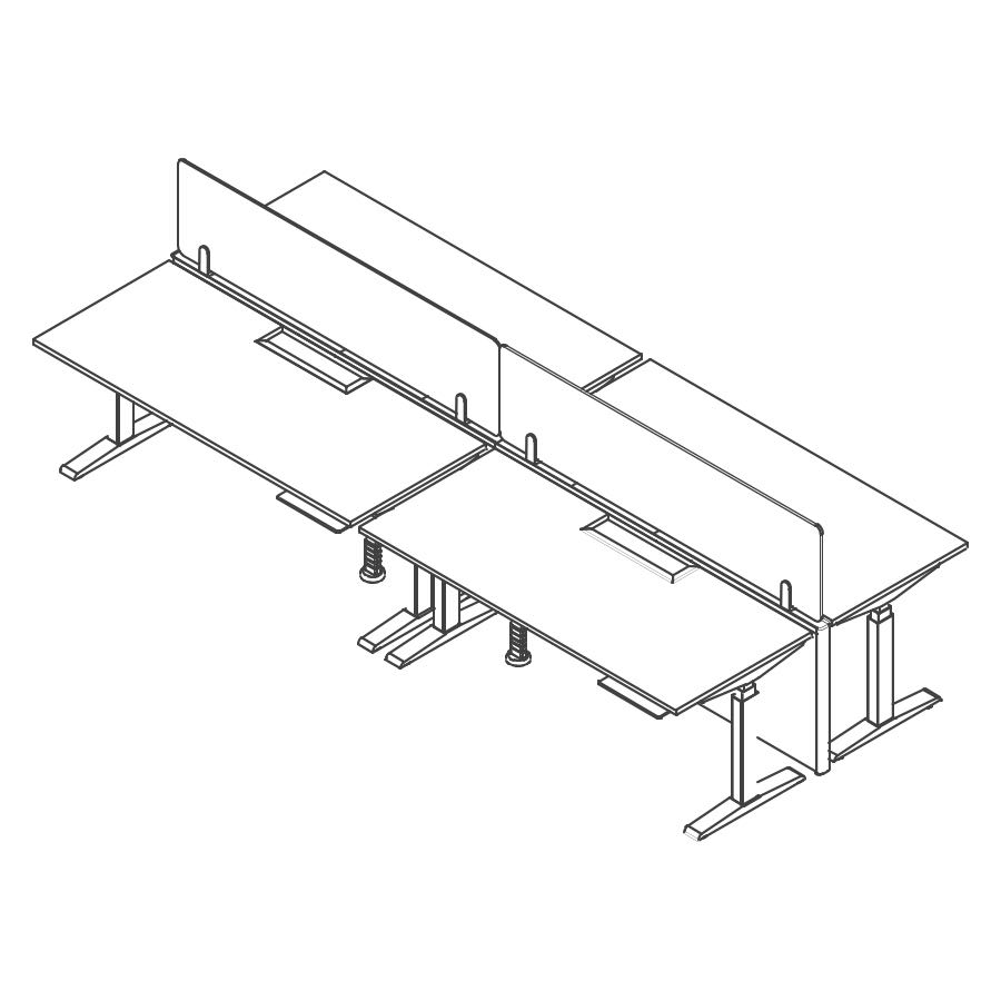 A line drawing of Catena Office Landscape in a benching configuration.