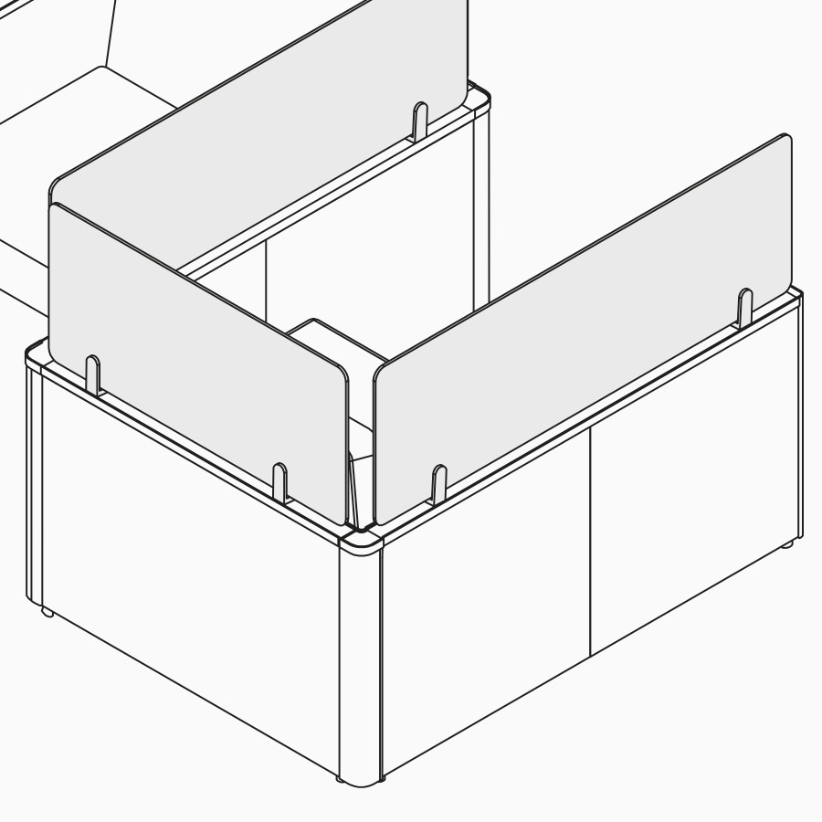 A line drawing of a screen attached to the top of a Catena Office Landscape frame.