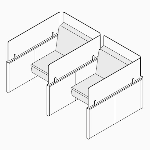 A line drawing of linear soft seating seat pads and backrests.