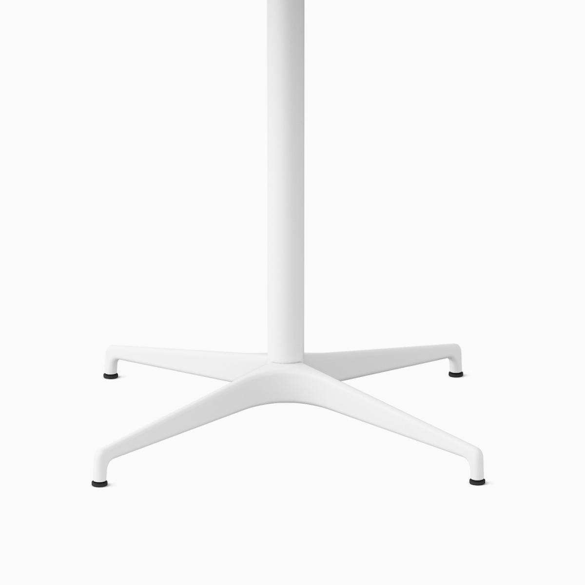 A round white Civic Table at standing height with a column base.