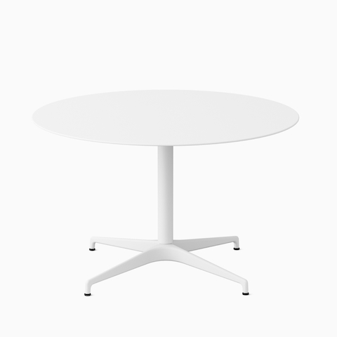 A round white Civic Table at work height.