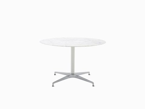 Table Civic ronde avec plateau en marbre blanc.