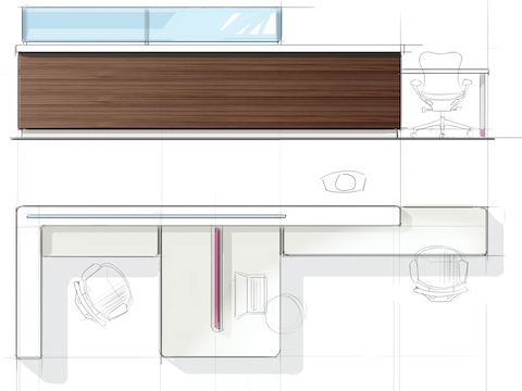 An early sketch of two Commend Nurses Stations showing how the product can support different activities for caregivers.