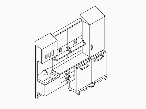 Line art drawing of Compass casework caregiver work wall.