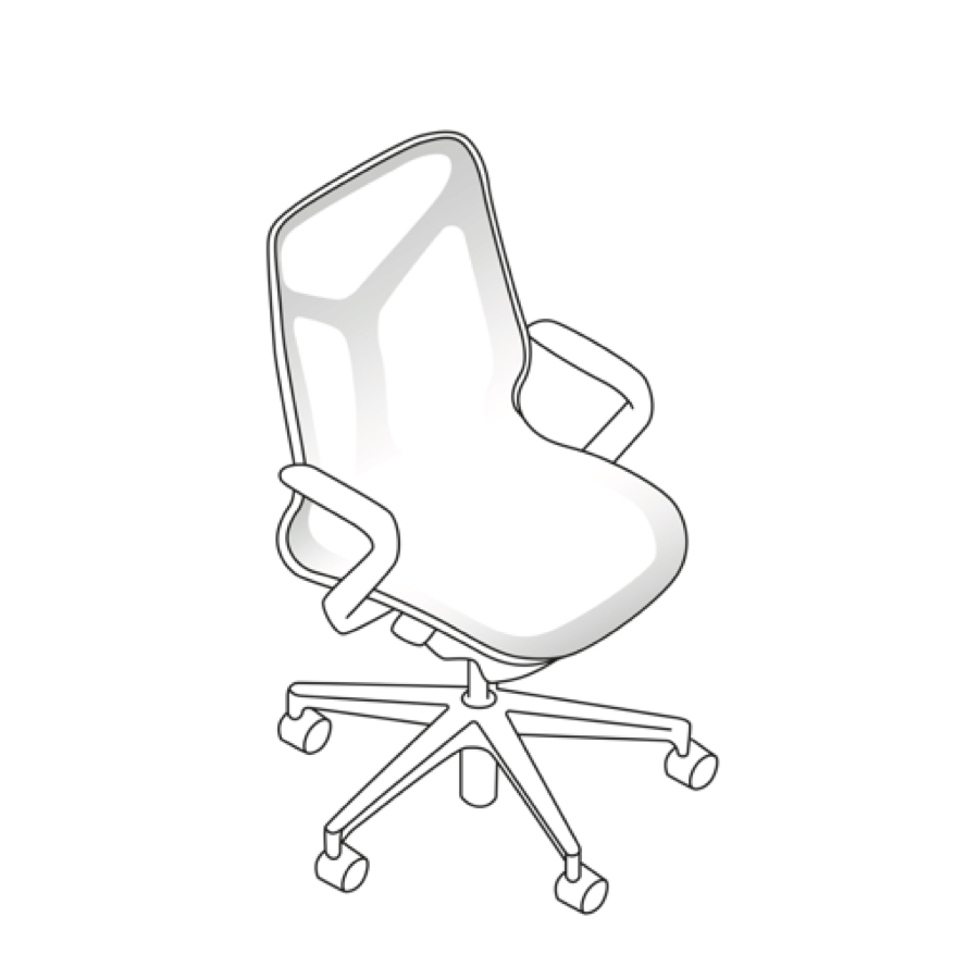 Three-quarter front view line art of a Cosm mid-back chair.